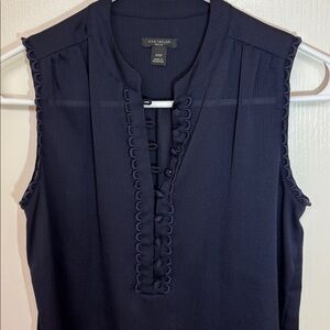 Ann Taylor Petite Navy Sleeveless Scallop-Trim Sleeveless Blouse